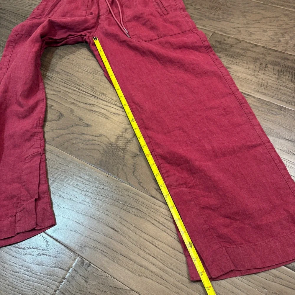 Athleta 100% Linen Pants Womens 4P Petite Wide Leg Drawstring Pockets - Picture 2 of 10